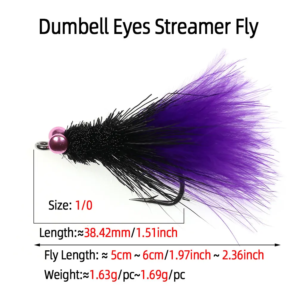 Bimoo 2/4 Uds 1/0 ojos con mancuernas cola de marabú Streamer mosca pececillo Baitfish Streamer mosca Lucio trucha lubina Muskie Señuelos de pesca de mar - imagen 2