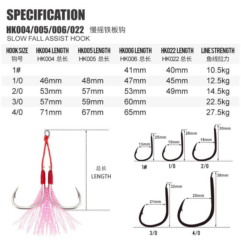 OBSESSION HK004/5/6/22 anzuelos de pesca de doble asistencia con plumas de acero rico en carbono lento Jigging 1/0 2/0 3/0 4/0 2 piezas anzuelo de pesca doble - imagen 3