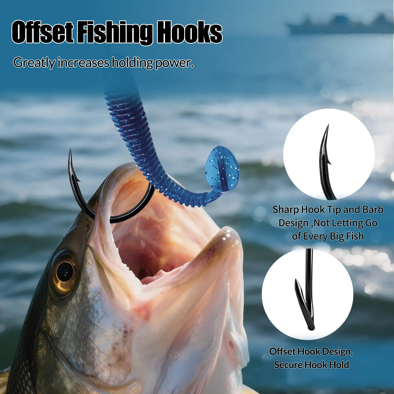 9KM Anzuelos circulares para carpa - Púas, acero alto carbono, negro - imagen 4