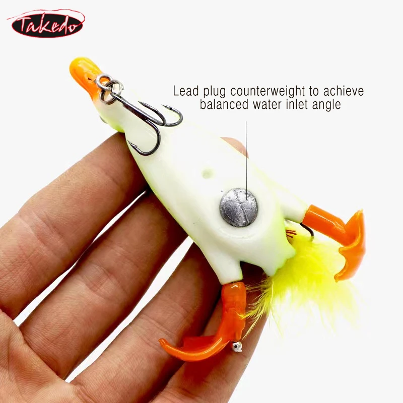TAKEDO 9.5CM14G Topwater Frog señuelo Trolling Spin Bait Tractor pato señuelo con 6 #   Cebo de hélice de gancho triple para Lucio de cabeza de serpiente - imagen 4