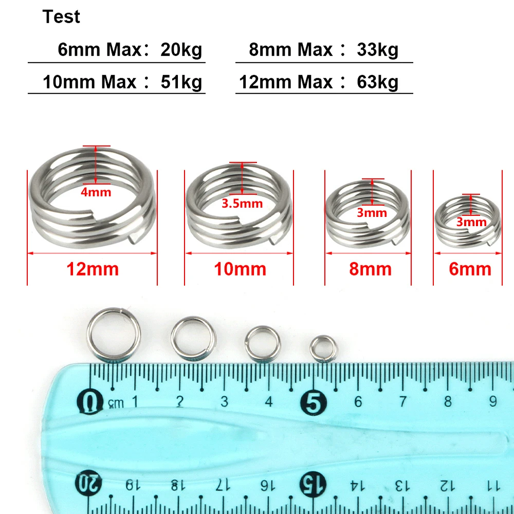 FTK 10 Uds anillos de pesca anillos divididos de acero inoxidable anillo sólido reforzado de alta calidad anillo de conexión de señuelo - imagen 4