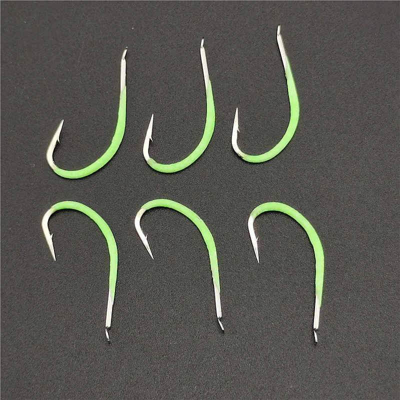 Anzuelo de Pesca luminoso con púas de acero al carbono, accesorios de Pesca noctilucentes, forma anular inoxidable, 9 #-18 #, 10 unids/lote por caja - imagen 5