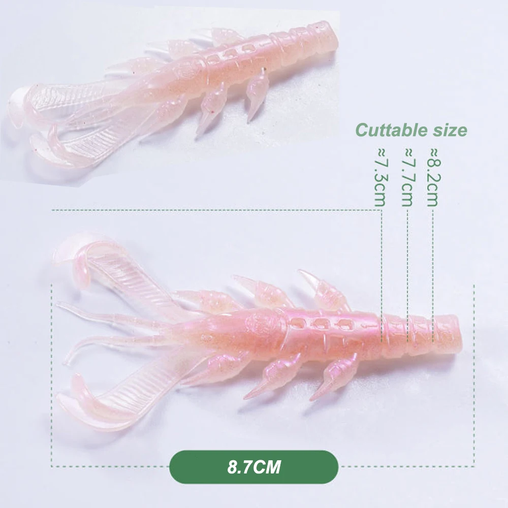 Señuelo Artificial suave de 10 piezas y 87mm, cebo de camarón, langosta, cangrejo, Twintail flotante, aparejo de lubina de mar, aparejos de pesca de agua salada - imagen 4