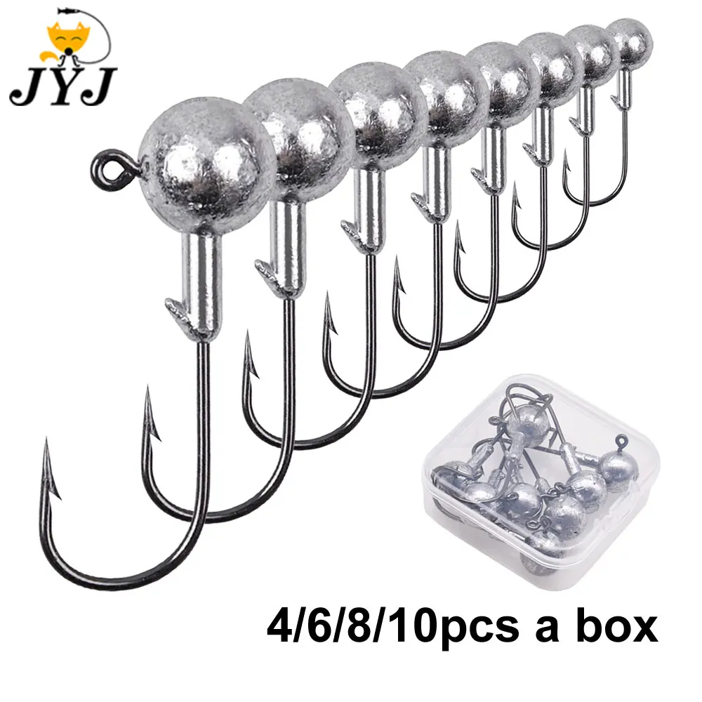 JYJ 1g 2g 3g 4g 5g 10g 20g 22g 25g 28g caja anzuelo de cabeza redonda aparejos de pesca, anzuelos de cabeza de aparejo de acero al carbono con manivela - imagen 2