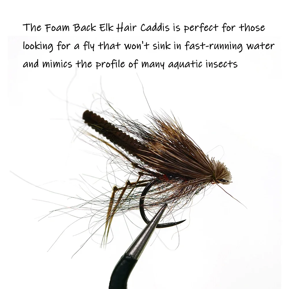 Wifreo 6 piezas # 12 # 14 # 16 espuma trasera marrón pelo de alce Caddis mosca sin púas pesca con mosca flotante moscas secas trucha Grayling señuelo cebo - imagen 5