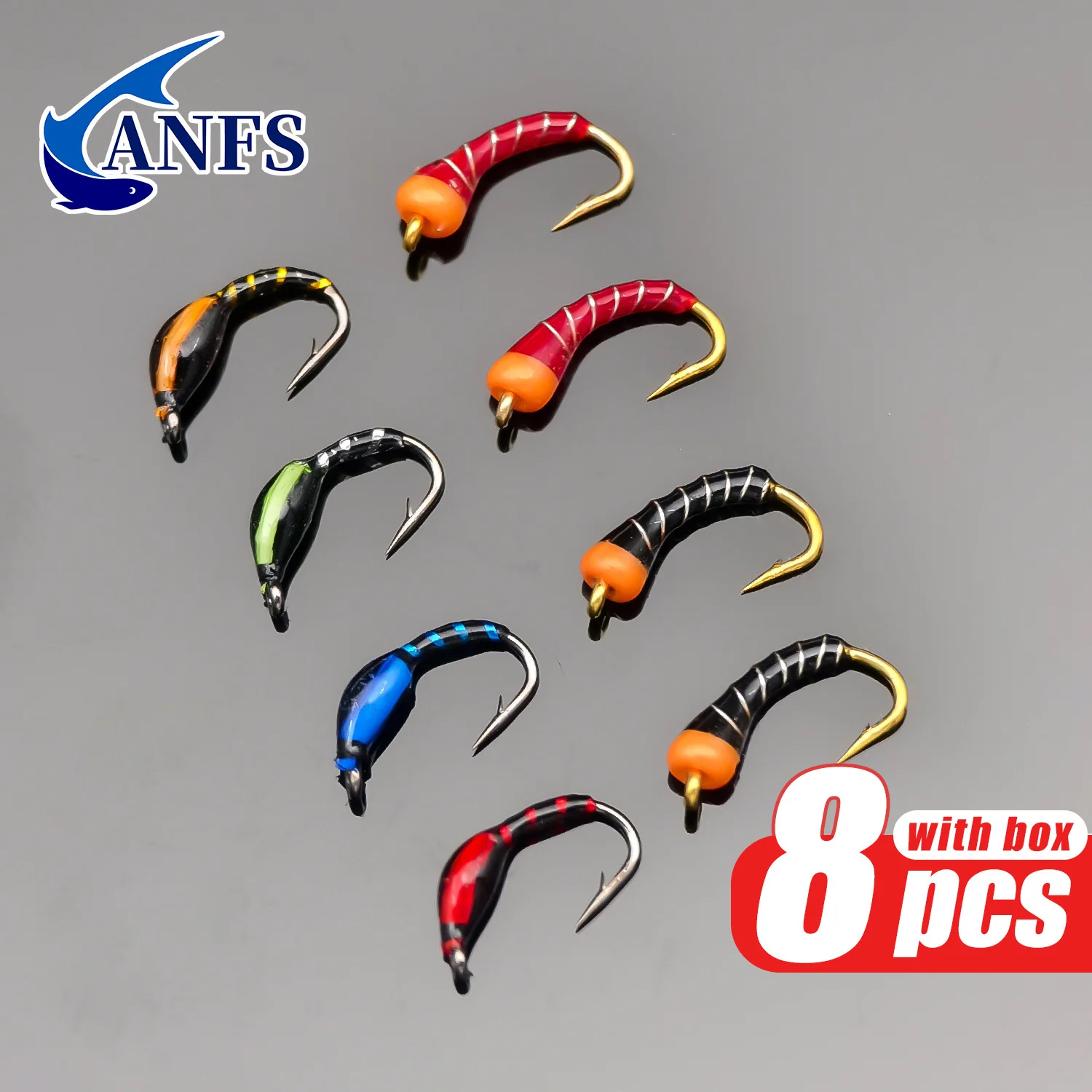 ANFS 8 Uds moscas de pesca con mosca con patrones vibrantes, cebos de señuelo de pesca de trucha mosca ninfa insecto-angelköder - imagen 2