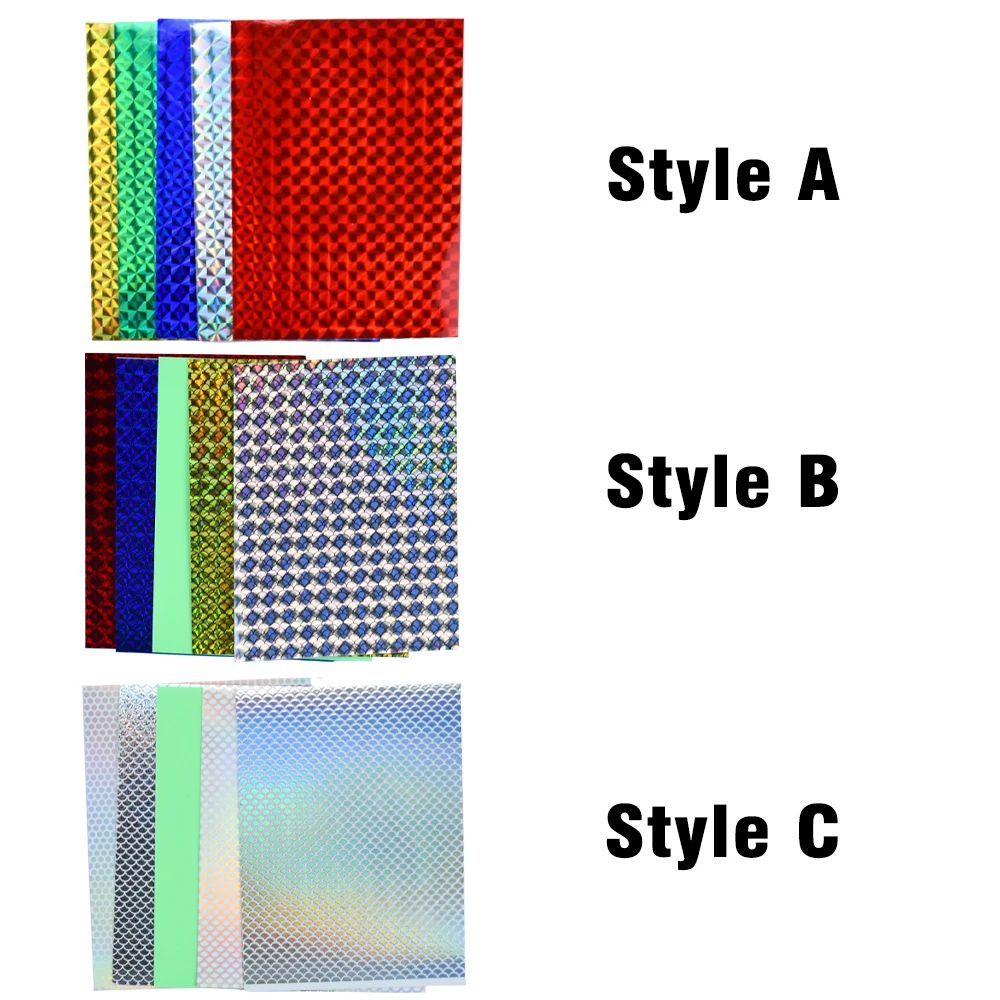 Película holográfica autoadhesiva, plantilla de Flash altamente reflectante, escala de pescado, pegatina láser, Material de pesca con mosca, 5 uds. - imagen 5