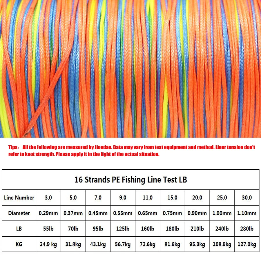 Línea de pesca trenzada de 16 hebras, línea de pesca trenzada de 300m, 500m, 1000m, 55lbs-280lbs, prueba de líneas de PE para pesca de atún marino de agua salada - imagen 4