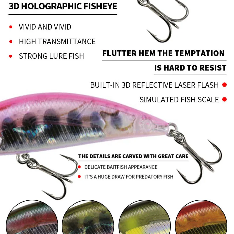 Mini Señuelos de Pesca de pececillos que se hunden, cebos duros artificiales, Crankbait de agua dulce para lubina, accesorios Swimbait, 50cm, 4,5g - imagen 5