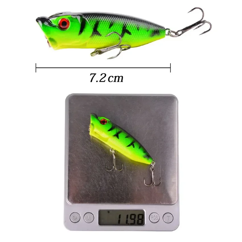 1 Uds 7cm 12g señuelo de Pesca Popper cebo Artificial duro Topwater con 2 anzuelos triples Señuelos de Pesca de carpa Wobbler Crankbait Pesca - imagen 3
