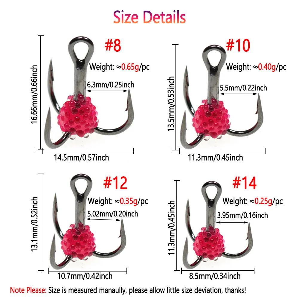 10 Uds anzuelo de pesca pesca en hielo de invierno anzuelo triple señuelo anzuelo de tres mandíbulas herramienta de aparejos de acero alto en carbono cebo que se hunde 8 # 10 # 12 # 14 # - imagen 5