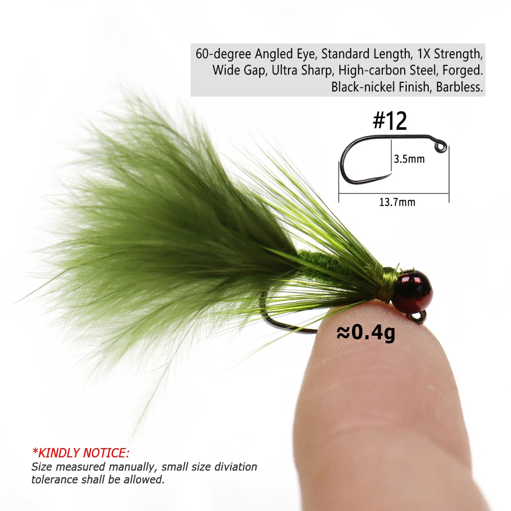 Wifreo 6PCS # 12 Jig Beadhead Bugger lanoso sin púas Jig ninfa serpentinas mosca para trucha salmón Lucio lubina pesca señuelo cebos - imagen 4