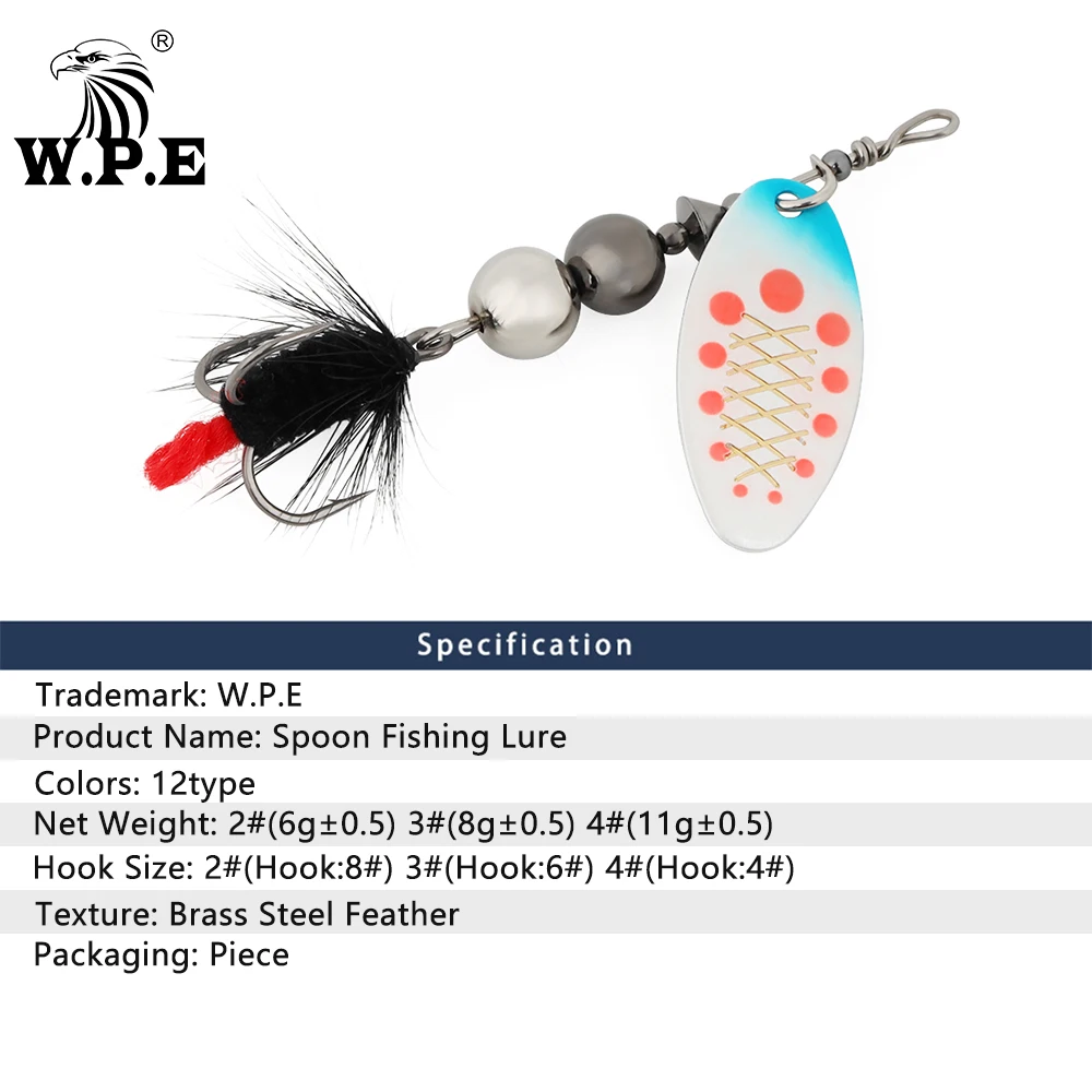 W.P.E Spinner señuelo de Pesca 6g/8g/11g señuelo de cuchara de latón anzuelo triple de Metal cebo duro señuelo de lubina señuelo falso aparejos de Pesca 1 Uds - imagen 4