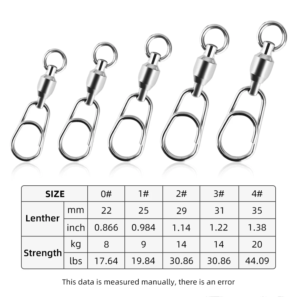 MEREDITH 20 piezas conector de pesca giratorios de acero inoxidable rodamiento de bolas Clip rápido conector de señuelo de pesca aparejos - imagen 3