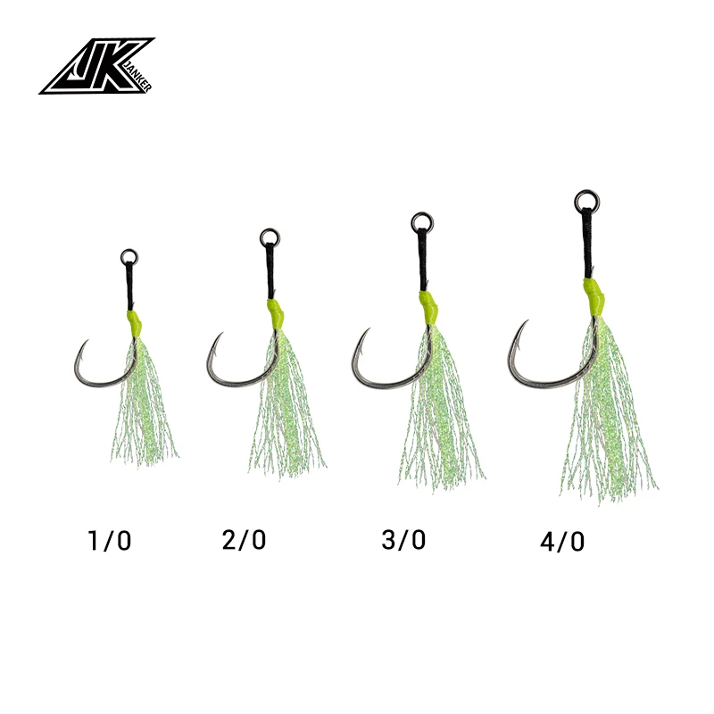 Anzuelos de asistencia JK ALJ 1/0, 2/0, 3/0, 4/0, para Jigging individual, anzuelos de agua salada con pluma brillante - imagen 3