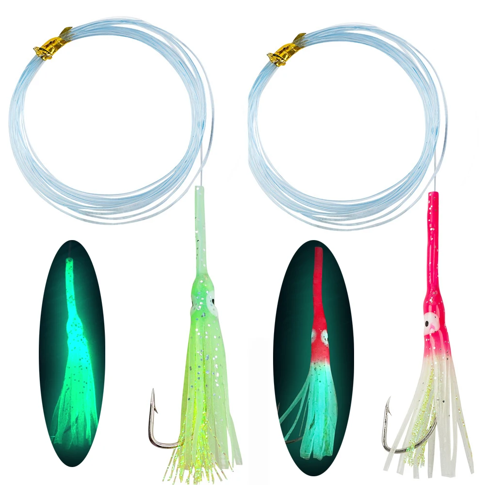 10 Uds. De faldas de pesca con forma de pulpo, aparejos de cebo, faldas de calamar luminosas antimordedadas para cola de pelo, caballa, señuelo de pesca, 3/0 - imagen 2