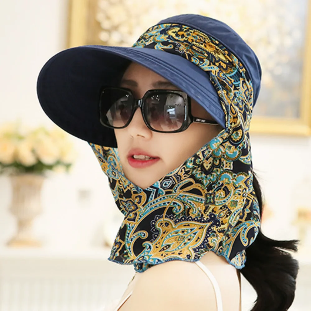 Sombrero de ala ancha para mujer, gorra con estampado Floral, protección solar plegable, Anti-UV, cuello y cara, Verano - imagen 2