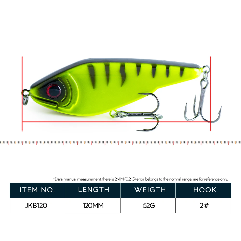 Hanlin-Señuelos de Pesca de lubina de hundimiento lento, aparejos de pesca de agua dulce, Jerkbait musky pike slider, 120MM, 52G - imagen 2