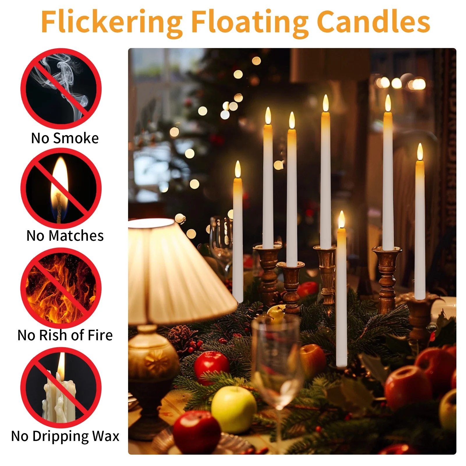 Velas flotantes cónicas LED con varita mágica, velas de ventana colgantes remotas, velas eléctricas parpadeantes para decoración de Halloween, 8/32 Uds. - imagen 2