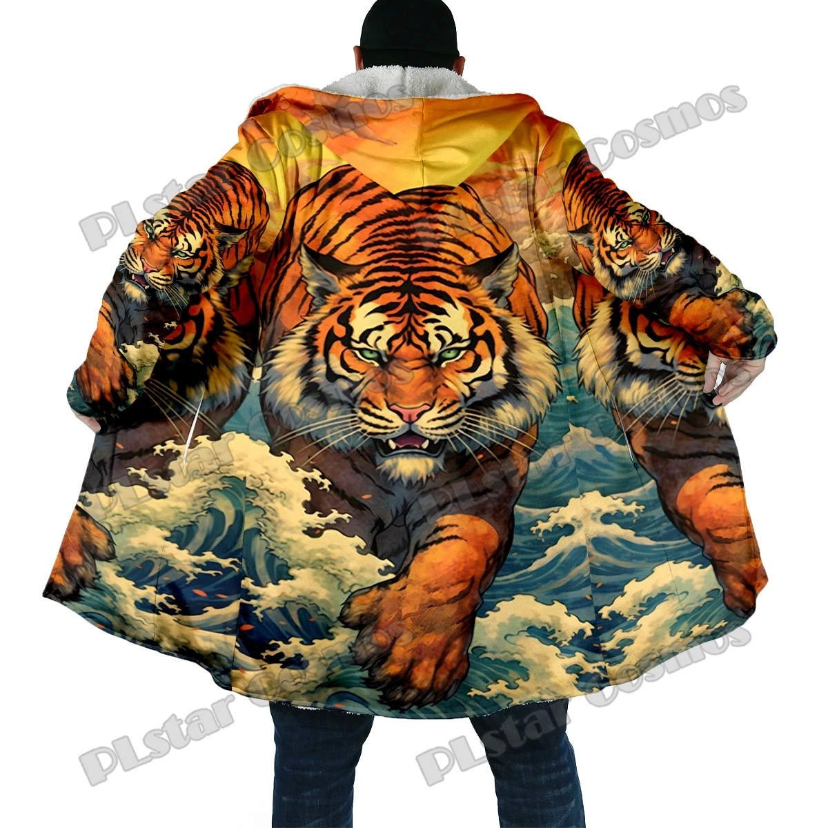 Capa de moda de invierno para hombre, capa con capucha de lana gruesa con estampado 3D de tigre Animal, capa cálida informal Unisex DP44 - imagen 5