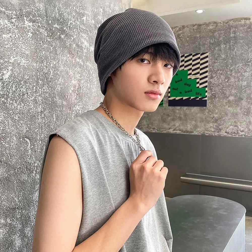 Gorros de punto informales Color sólido Gorro cálido a prueba de viento Gorro de punto para hombres - imagen 3