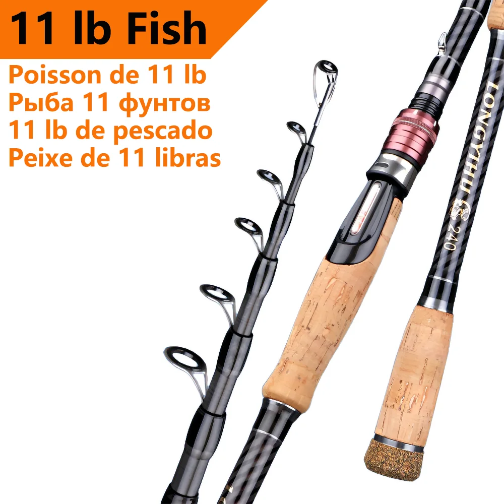 Caña de pescar de 11 libras, caña de señuelo telescópica de fibra de carbono, caña de pescar de trucha de lubina de carpa portátil, cañas de fundición de spinning M ultraligeras - imagen 2