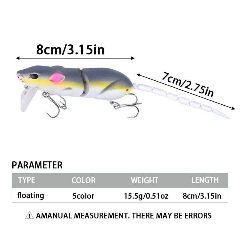 Señuelo de ratón de plástico Artificial, señuelo de pesca Swimbait rata, Lucio, lubina, pececillo, cebos flotantes, accesorios de aparejos de pesca, 1 ud. - imagen 2