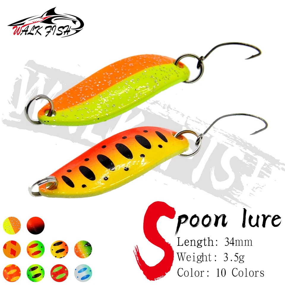WALK FISH-Spinner de Metal, 3,4 cm, 3,5g, cuchara, señuelo de pesca de trucha, Spinner de lentejuelas, cebo duro, lentejuelas, ruido, Paillette, cebo Artificial