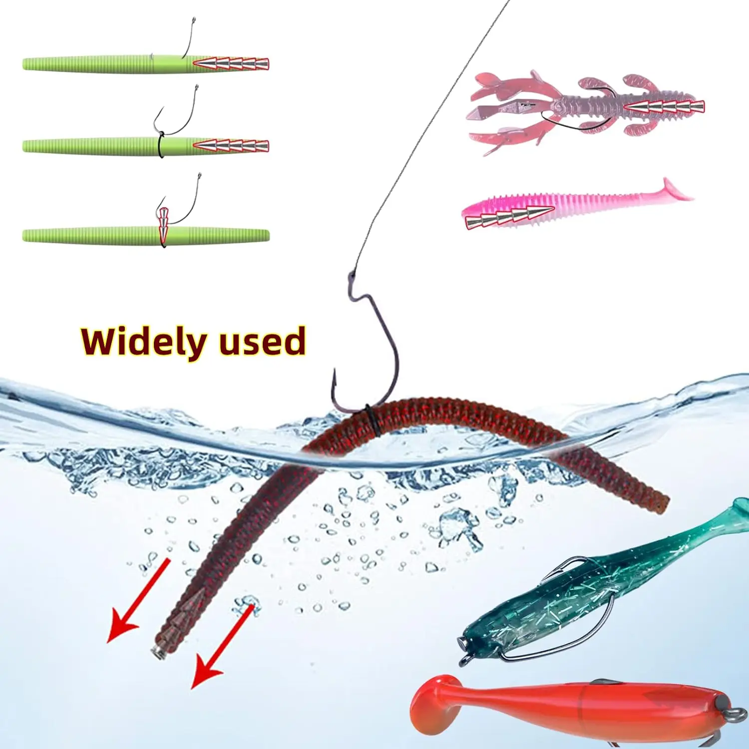 FishTrip Pesos de clavo de plomo para gusanos de plástico, aparejo loco y aparejo Neko, plomos de lápiz para pesca de lubina, señuelos de plástico blando - imagen 4