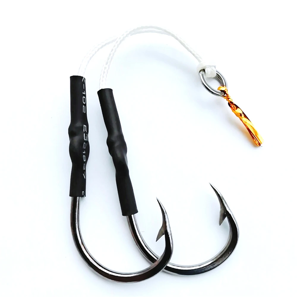 Anzuelo de pesca igging, anzuelos dobles de acero inoxidable con línea trenzada, anillo sólido, accesorios para aparejos de pesca, anzuelos de agua salada - imagen 2