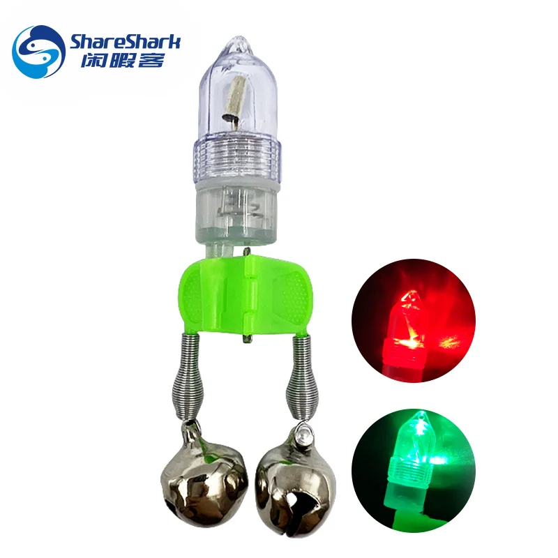 Herramientas de pesca LED, caña de pescar nocturna, cebo para morder, luz de alarma con campanas gemelas, indicador de anillo, alarma de cebo para peces, accesorios de pesca