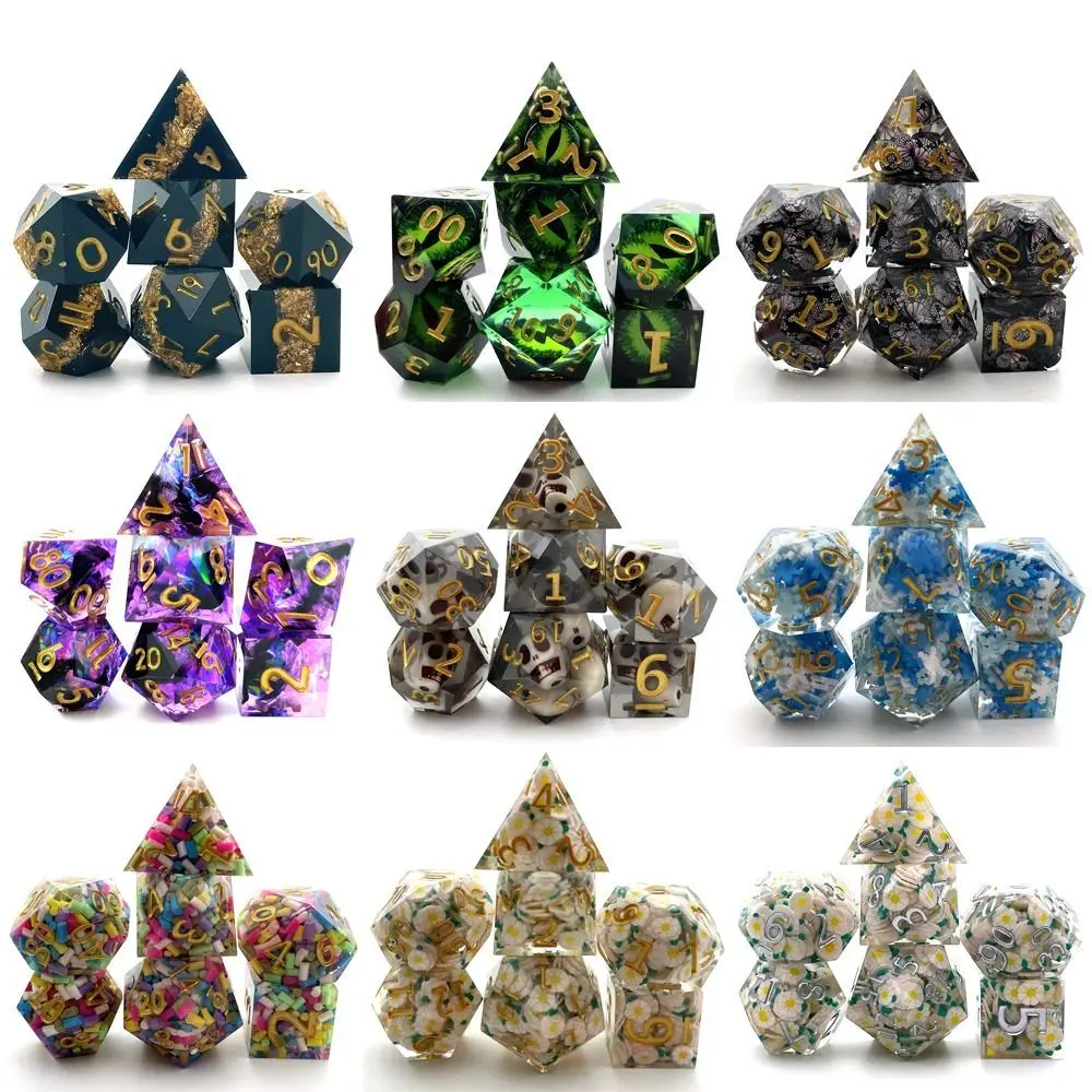 Juego de dados de resina poliédrica, 7 piezas, azul/blanco, copo de nieve, accesorio para juegos de mesa, D6, D8, D10, D12, D20, D & d, DND - imagen 2