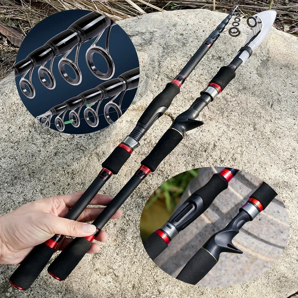 GHOTDA-Kit combinado de carrete de caña de pescar telescópica, Set de carretes giratorios de Baitcasting, equipo de pesca, Kit de señuelo Jigging, 1,8 M, 2,1 M, 2,4 M - imagen 5