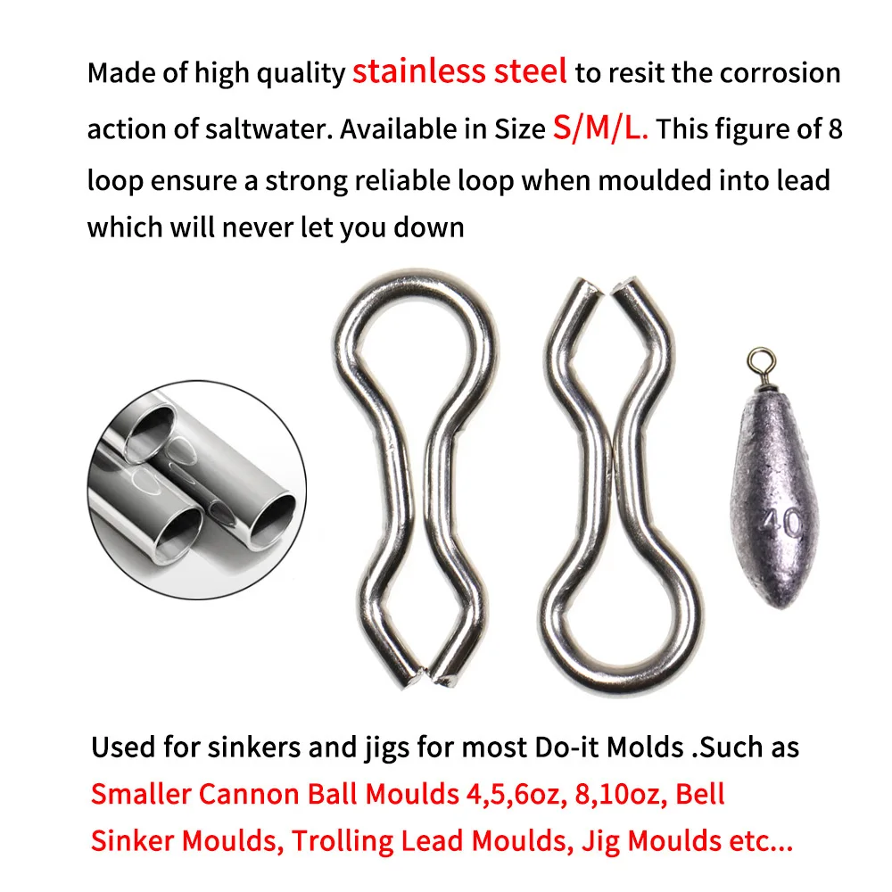 Elllv 50 Uds. De bucles de molde de DO-IT de acero inoxidable, plantillas de plomos de pesca anticorsión, moldeo de señuelos, ojales de alambre, anillos S M L - imagen 3