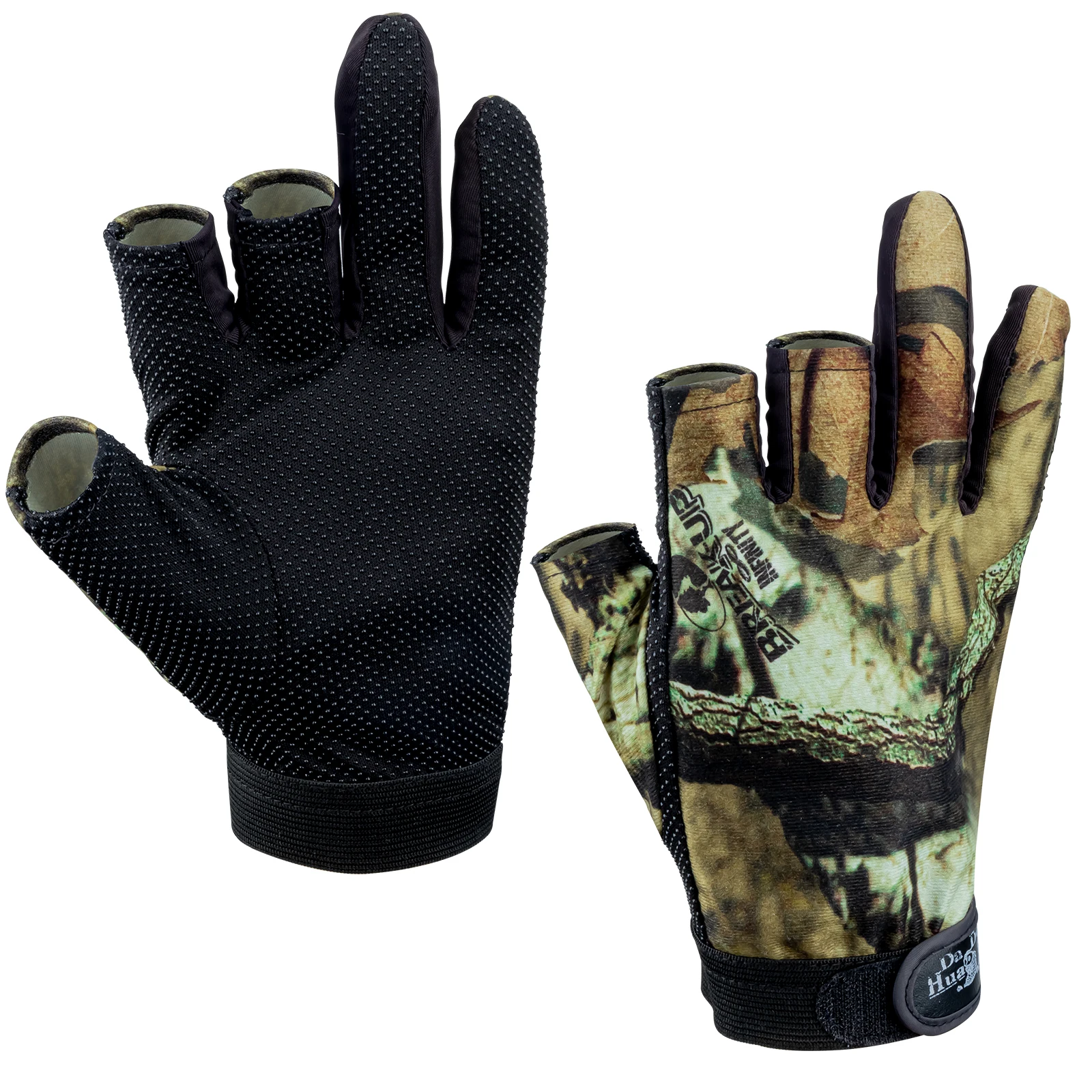 Guantes de pesca antideslizantes, guantes de camuflaje transpirables con corte de 3 dedos, equipo de aparejos de pesca, guantes de pesca antideslizantes para hombres