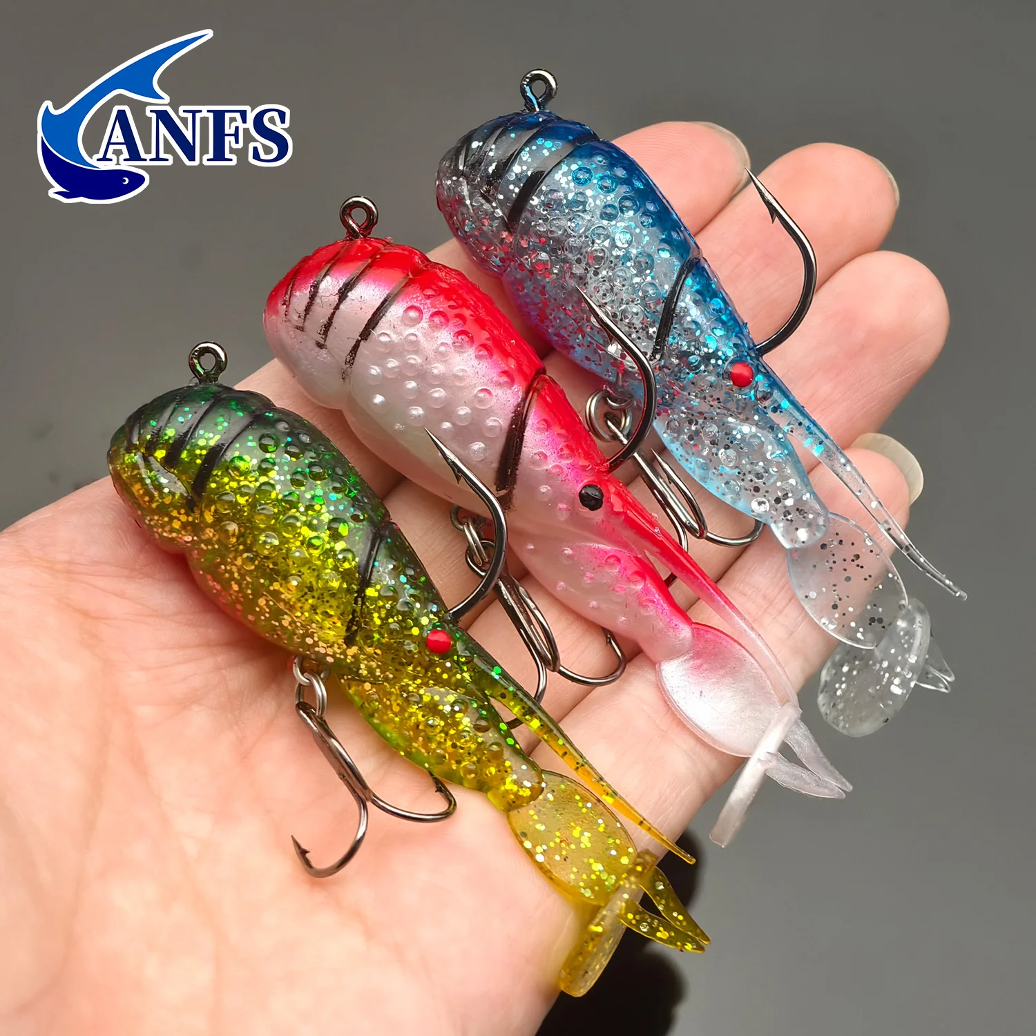 ANFS 3 uds 21g/0,739OZ Kit de señuelos tipo camarón, señuelo de pesca suave para pesca en agua dulce y salada - imagen 5