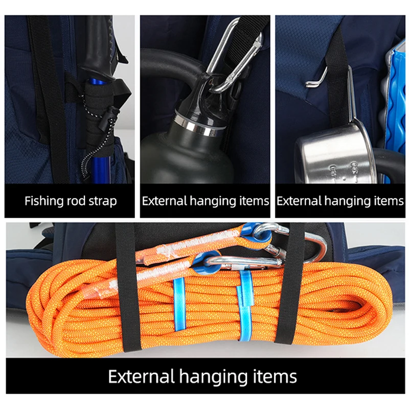 Mochila de senderismo con cubierta para la lluvia, bolsa de senderismo para acampar al aire libre, escalada, organizador de equipo deportivo grande, mochila de equipaje de viaje - imagen 5