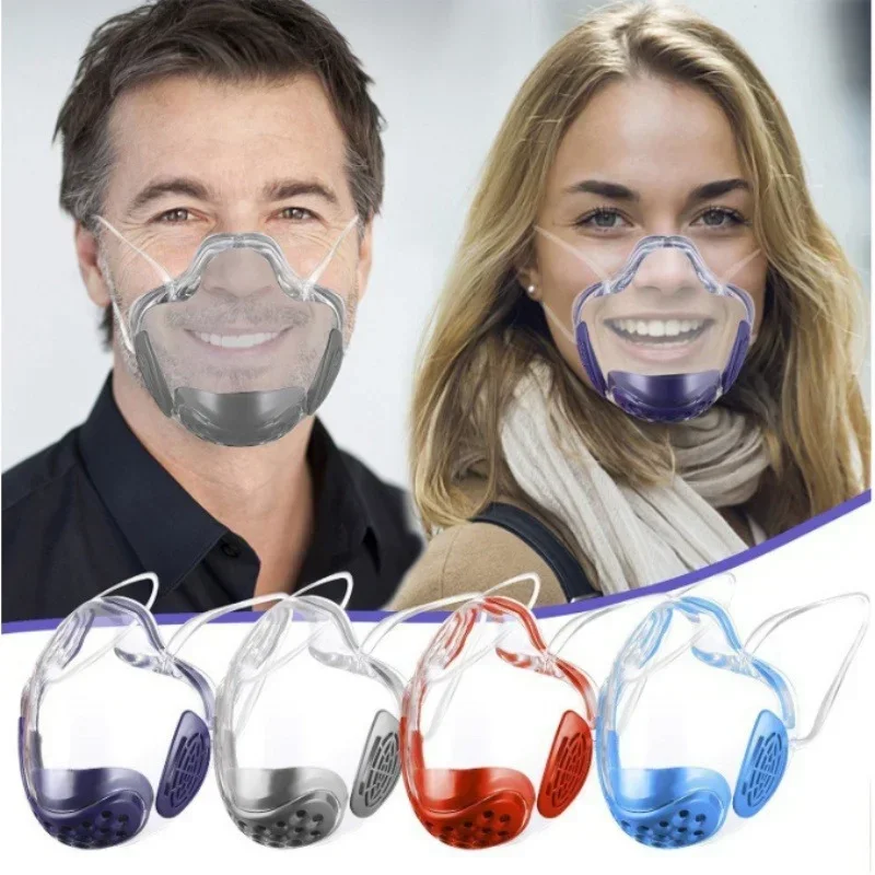Máscara protectora transparente para la boca, máscara duradera para adultos, protección facial combinada de plástico reutilizable, antiniebla, máscara a prueba de polvo - imagen 5