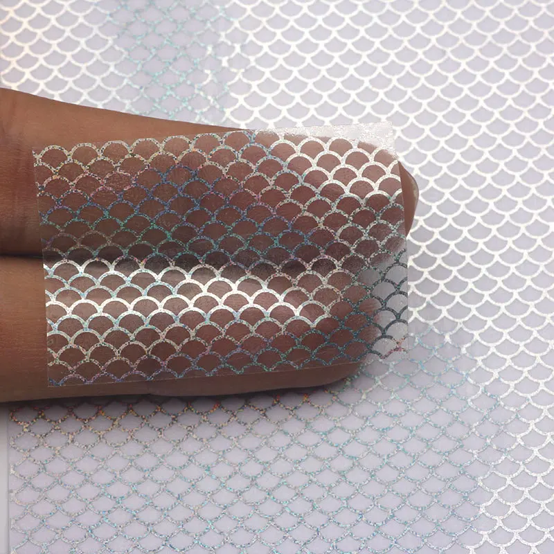 Pegatina de cebo transparente de 20x10cm, patrón de escamas de pescado plateado, resistente al agua, láser arcoíris, accesorios de señuelo DIY, 6 unidades por lote - imagen 4