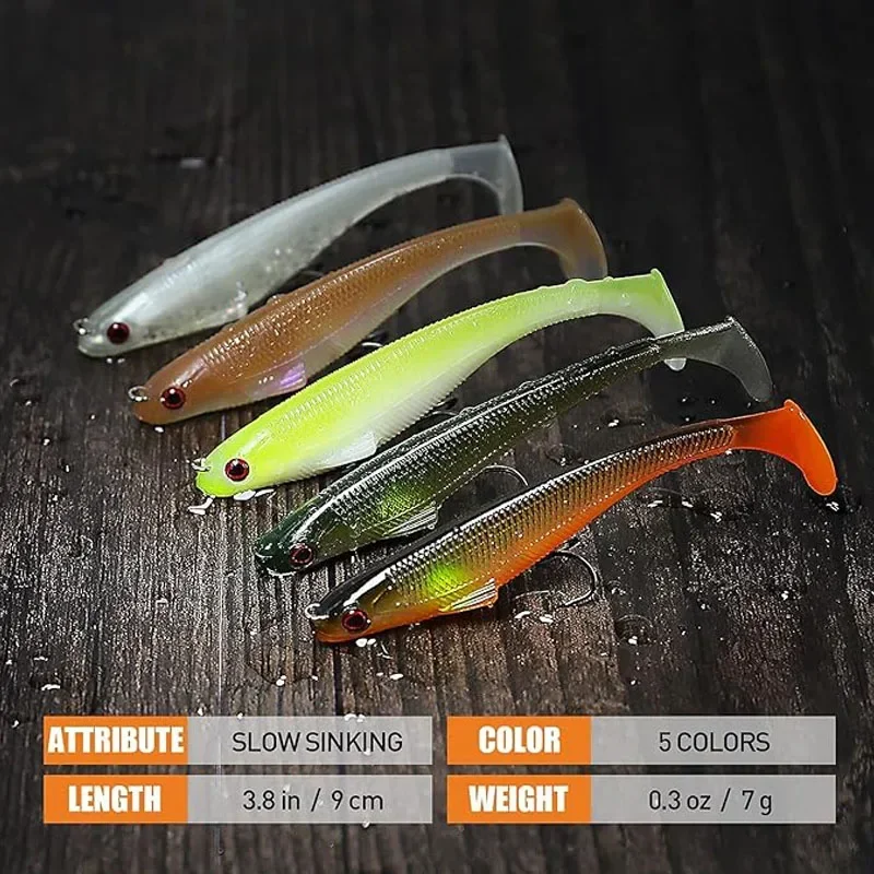 Señuelos blandos de cola en T de 90mm y 7g con cabeza de plomo para agua salada, cebo de silicona para perca Megabass, anzuelo de pesca de tiro largo - imagen 5