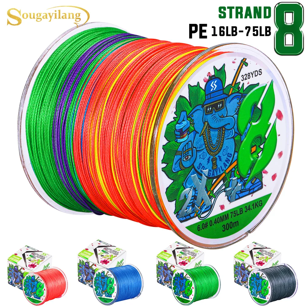 Sougayilang-sedal de pesca trenzado de 8 hebras, multifilamento de 100M y 300M, alambre trenzado de pesca de carpa PE, accesorios de pesca, línea de PE