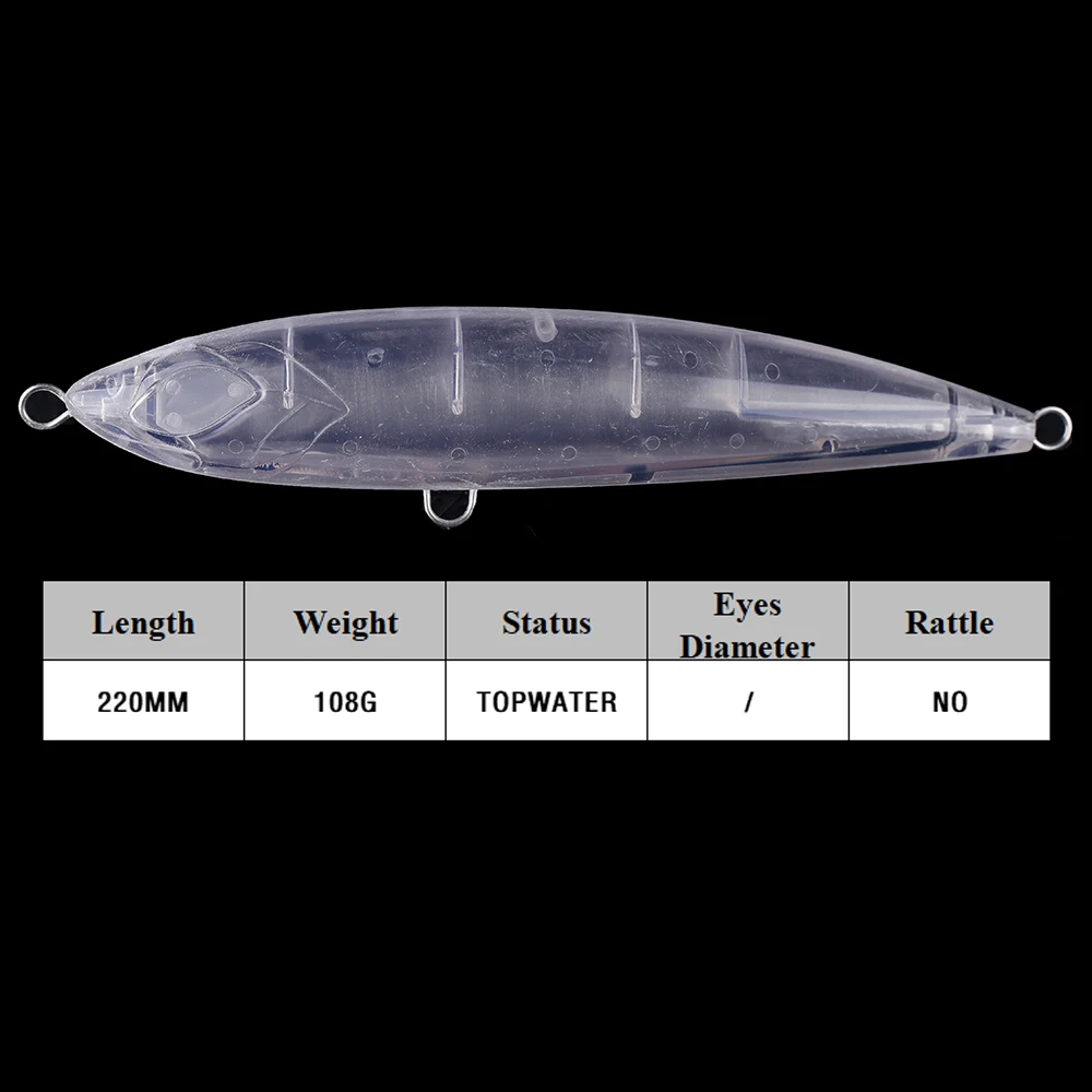Chan’sHuang 3PCS Unpainted Blanks Bait 22cm 108g Tuna Shape Pencil Wire goes Through DIY Handmade Artificial Fishing Lure Model - imagen 2