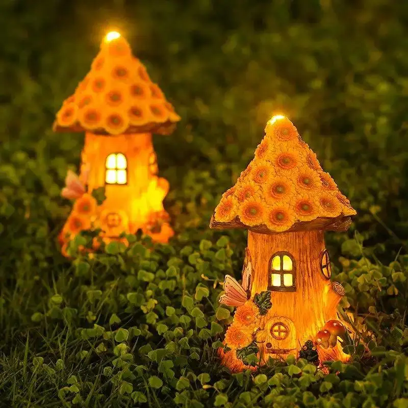 Luces solares decorativas casa árbol de resina Fuuny para jardín