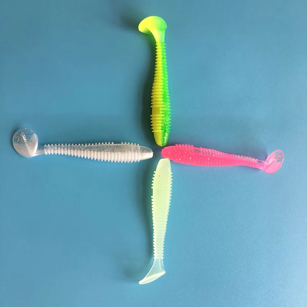 Señuelos blandos de pesca de silicona, cebo Artificial de cola de paleta de 7,5 cm, gusano oscilante, Swimbait, Wobbler para lubina, trucha - imagen 5