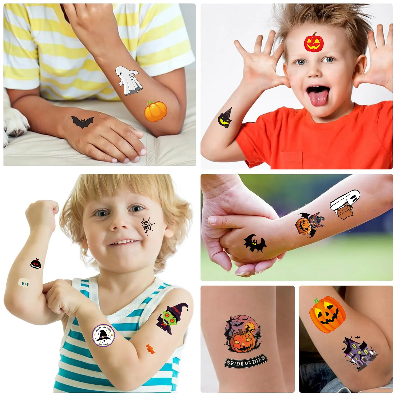 Pegatinas de tatuaje de Halloween para niños, tatuaje falso temporal, brazo, manos, cuerpo, juguete de regalo, 10 hojas - imagen 4