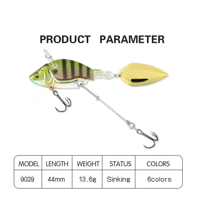 Señuelos de Pesca oscilantes giratorios de Metal Vib cebo vibratorio Pesca de invierno 13,6g 44mm cebos duros artificiales Spinner cuchara señuelo Pesca - imagen 2