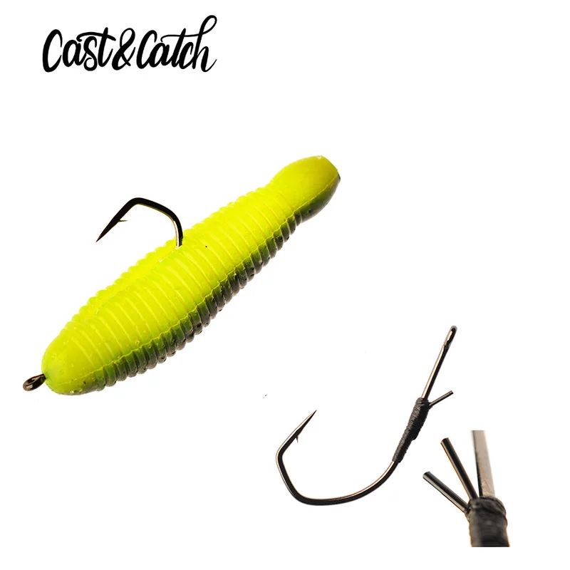 Fundición y captura, 4 Uds., gancho largo con pasador de bloqueo, gancho de pesca curvo de bloqueo de acero de aleación de alto carbono para señuelo de gusano suave, manivela de carpa con púas para lubina - imagen 4