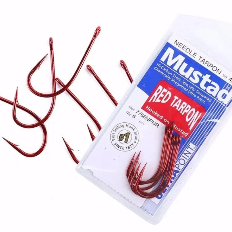 Anzuelos Mustad Rojos para Tarpon - Acero alto carbono con púas - imagen 5