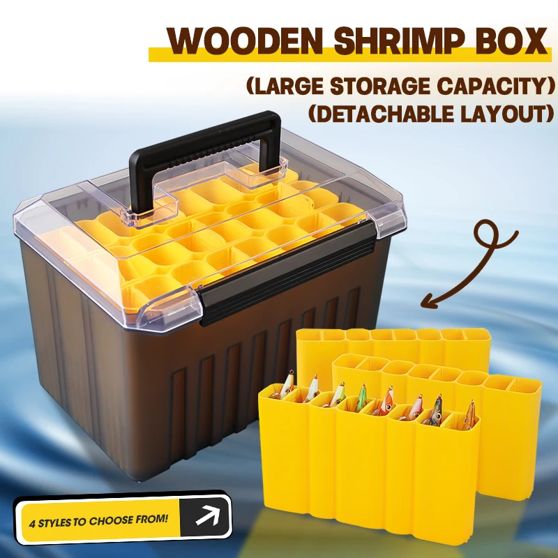 TAIYU Caja de madera para camarones con conjunto extraíble para cebo de calamar, almacenamiento de gran capacidad para pescar - imagen 2