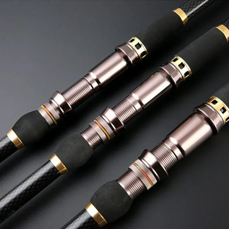 Caña de pescar telescópica superdura de fibra de carbono de 2,1 M-4,5 M, caña de pescar giratoria portátil fuerte, caña de pescar en roca para barco de mar de viaje - imagen 4